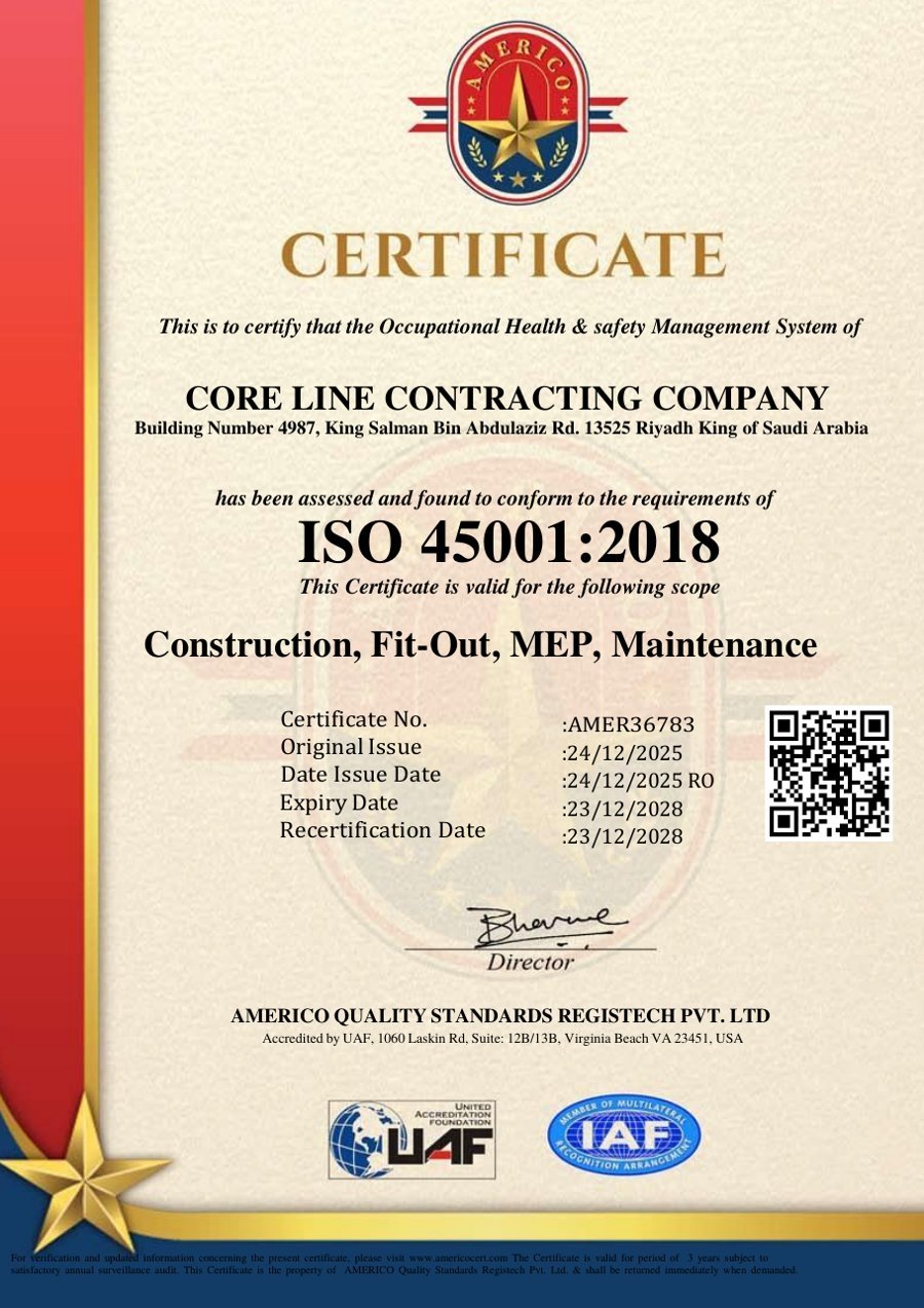 Core Line ISO 45001 certificate preview